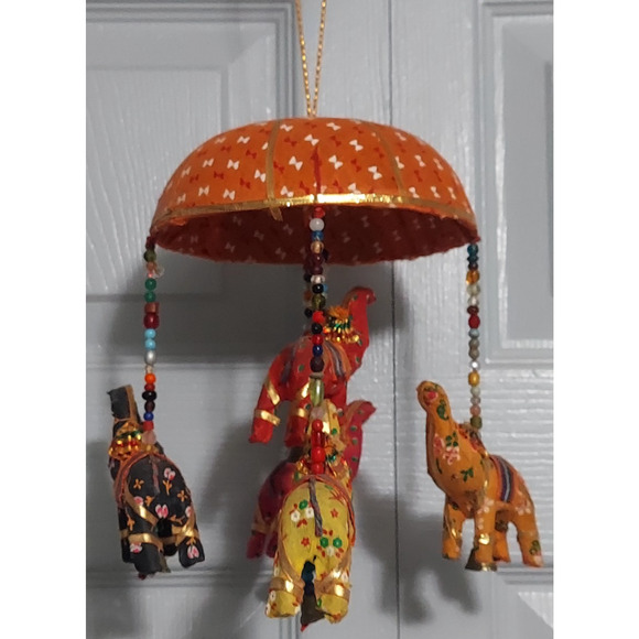 Elephants Hanging Mobile Ethnic Bohemian Wind Chime Lucky Charm Hand Craft - Picture 1 of 8
